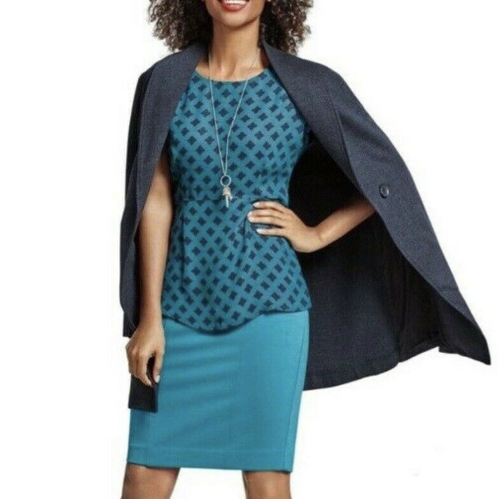 CAbi Foulard Geo Printed Peplum Top Medium